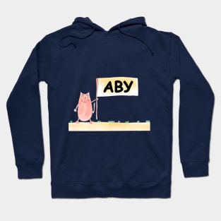 Aby name. Personalized gift for birthday your friend. Cat character holding a banner Hoodie